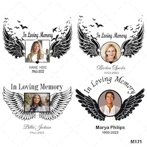 In Loving Memory Angel Wings With Picture Frame Bundle SVG PNG Memorial Quotes Rest In Peace loss Of Spouse Editable Name Date Photo