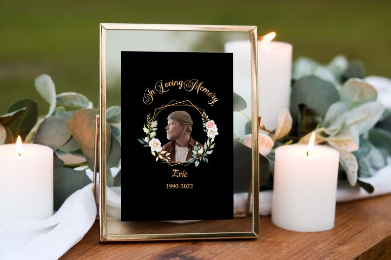 Memorial Photo Frame PNG, Gold Floral Funeral Design (digital Download ...
