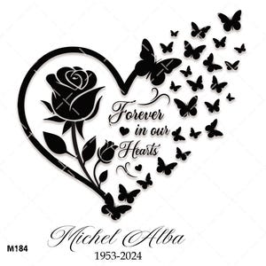 Forever In Our Hearts SVG, Memorial Svg, Butterflies Flying From Heart, In Loving Memory Svg, Rose Svg, Butterflies, Memorial, Clipart, PNG