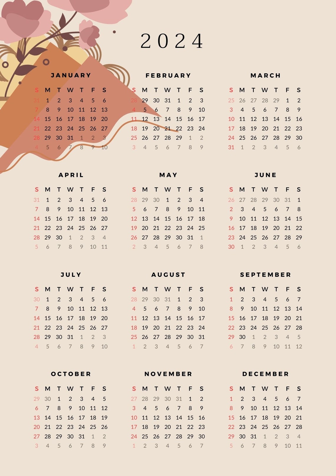2024 Printable Calendar Set With Monthly Journal, Minimalist Tracker ...