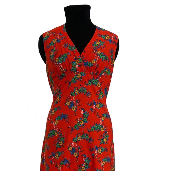 Vintage red Summer dress, Lengo of London, Size S-M