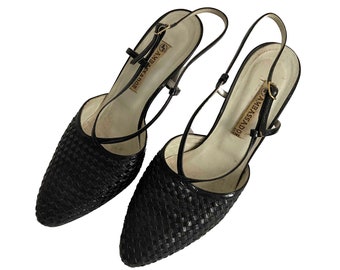 Vintage Woven leather sling back Pumps, made in Italy