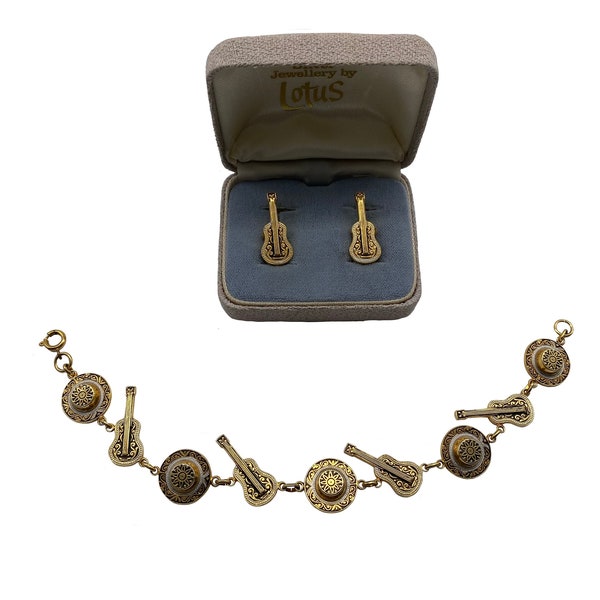 Vintage Toledo or Damascene Demi Parure, bracelet and earclips