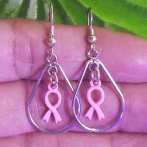 Teardrop Pink Ribbon Earrings