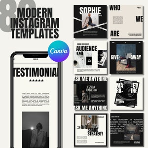 80 Bold Instagram Templates, Branding Instagram Templates, Post, Story, Modern Instagram feed, Instagram for Business, Templates for Canva