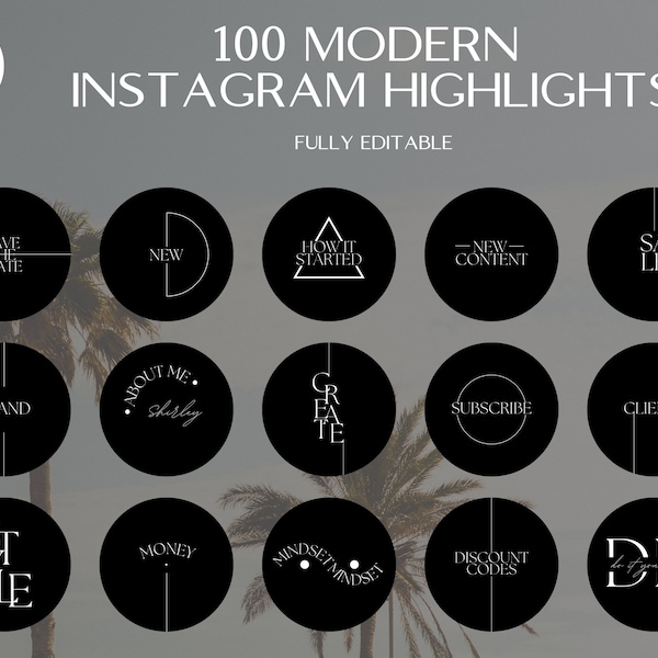 Modern Instagram Highlights Covers, Minimalistic Icons, Aesthetic Icons, Text IG Story Covers, Black Instagram Story Highlight Icons, Canva