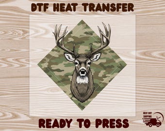 Deer Camo Hunting DTF Transfer, Hunting Camouflage Design Ready to Press