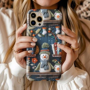 Festive Winter Snowman Phone Case  -Embroidery Effect Snowman- iPhone & Android Compatible