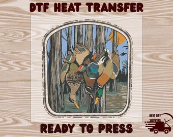 Mallard Duck Hunting DTF Transfer, Camo Duck Hunting Shirt Design Ready To Press