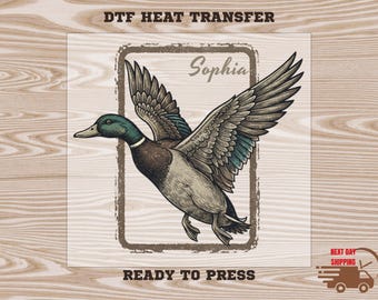 Custom Retro Flying Mallard Duck Dtf Transfer, Hunting Ready to Press Transfers