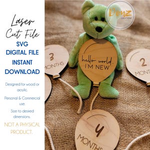 DIGITAAL BESTAND |  Babymijlpaal | Eerste jaar | New Born-rekwisiet | Foto | Laserbestand | Glowforge | Donder | Ballon