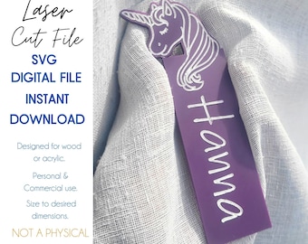 DIGITAL FILE! Unicorn Book Mark Laser File | Whimsical | Clouds | Book Lover | SVG |