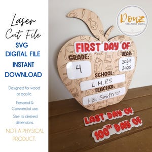ARCHIVO DIGITAL / Letrero de manzana para el regreso a clases SVG / Archivo láser para el primer día de clases / Tablero de hitos intercambiable Glowforge Archivo de corte Lightburn