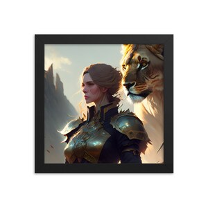 Framed poster with lion and warrior woman