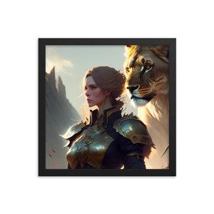 Framed poster with lion and warrior woman