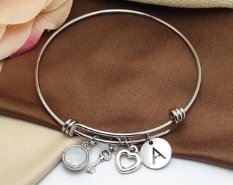 Key bracelet, heart, key charm gift, small key bracelet, heart key, personalized bracelet,