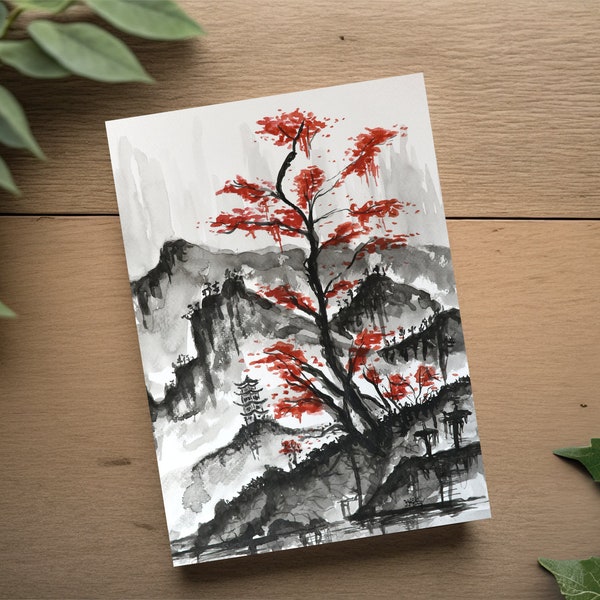 Postkarte "Burg Ōsaka auf einem Berg" – Berglandschaft – Kunstpostkarte, A6