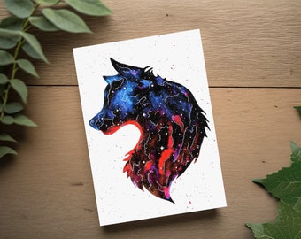 Kunstpostkarte Galaxy Wolf – Aquarellmalerei, Postkarte A6 – Grrr...ößter Wolf im Universum - Jetzt wird's galaktisch!