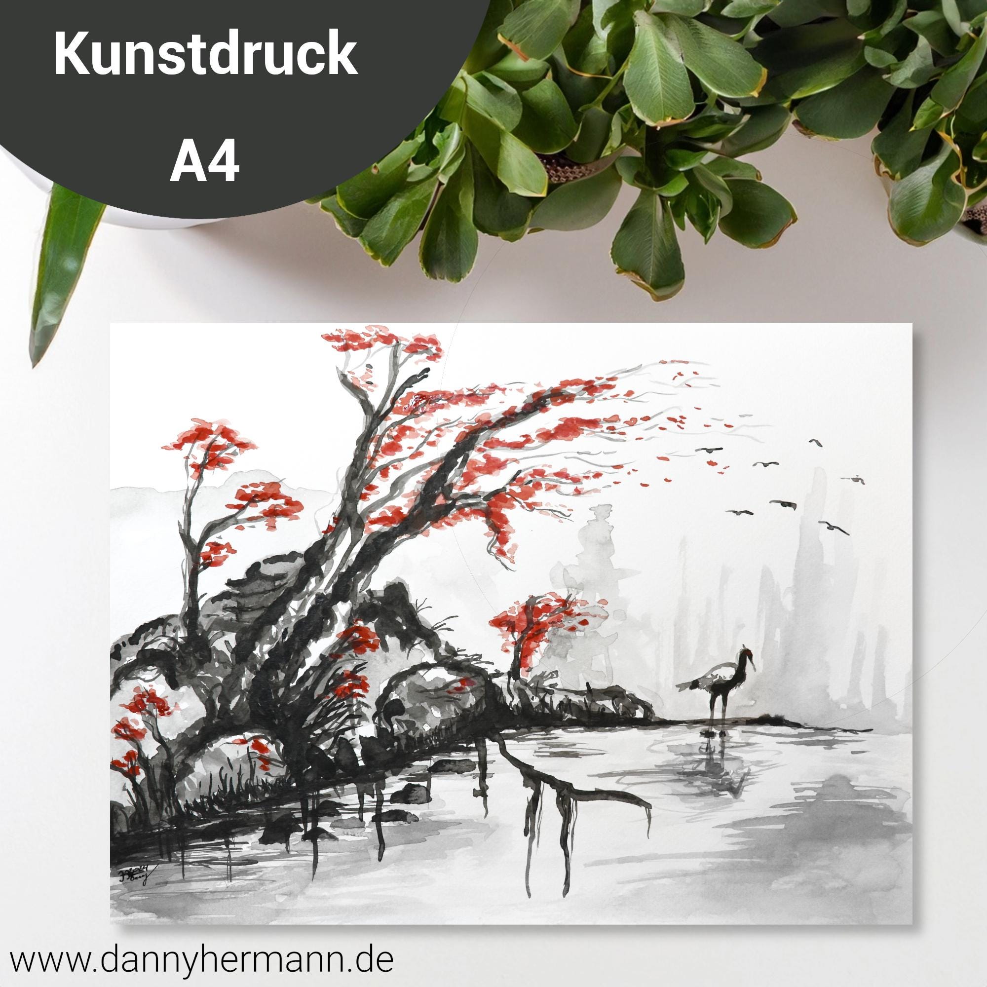 Art Print A4 Crane: Japanese Ink Drawing Framed/ Unframed - Etsy
