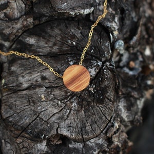 Round wooden necklace made of 14K gold filled + olive wood