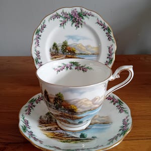 Vintage Royal Albert Bone china teacup trio. - Road to the Isles