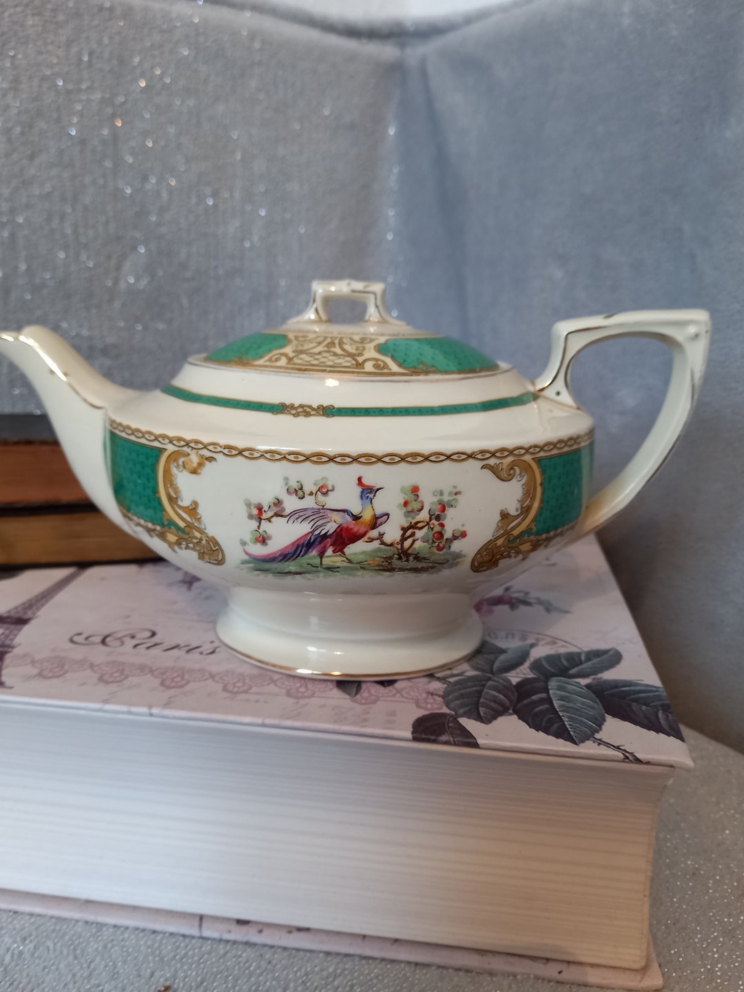 Myotts Royal Crown Staffordshire Teapot. Chelsea Bird Etsy