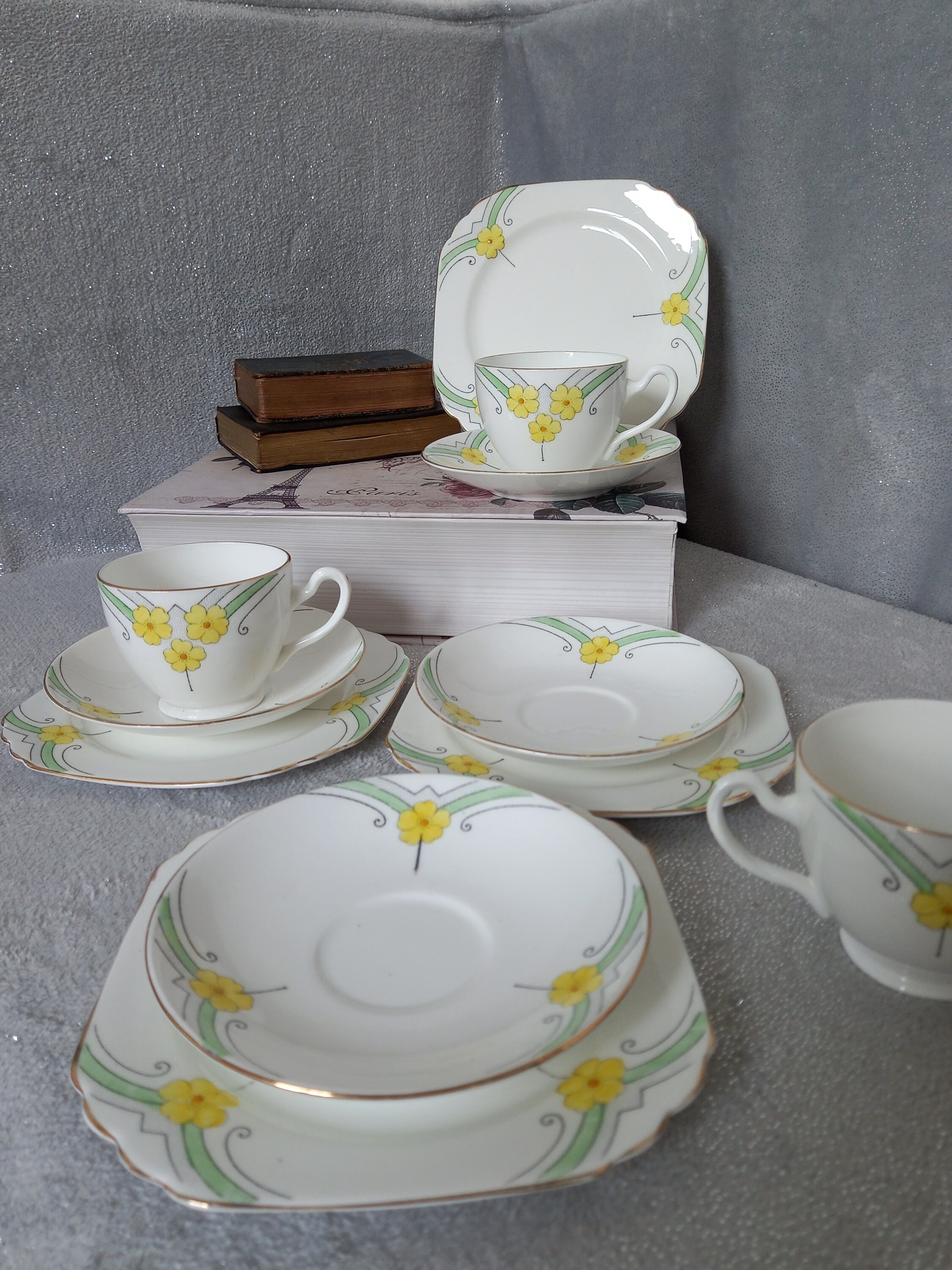Art Deco Heathcote Best Bone China Teacup Trio Etsy UK