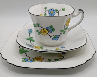 Art deco Heathcote best bone china Teacup trio