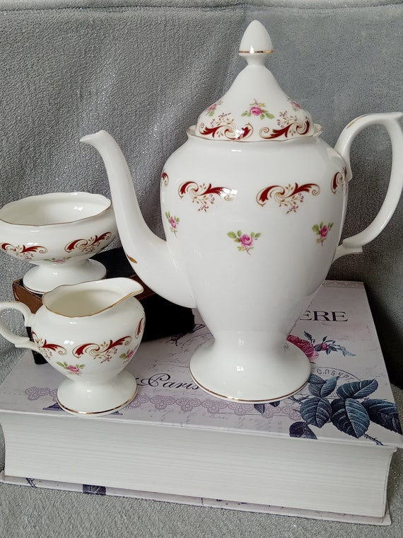 Crown Staffordshire Fine Bone China Elegant Teapot, Milk Jug