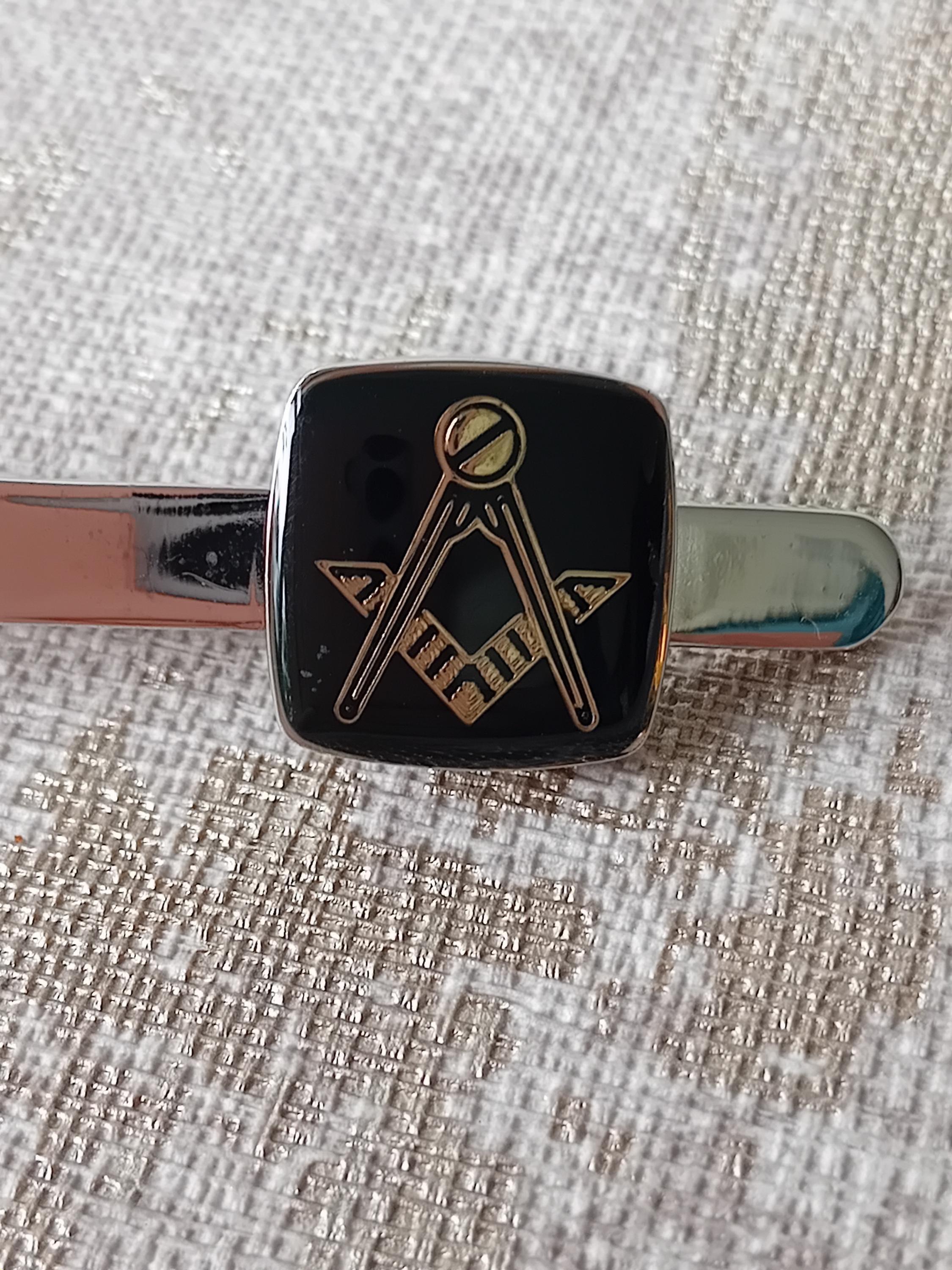 Vintage Masonic Tie Bar/clip. Silver Tone with black enamel inlay. Square and Compass detail. Ideal gift