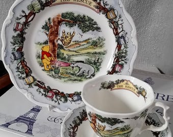 A Royal Doulton Decorative Teacup Saucer and Side Plate Vintage