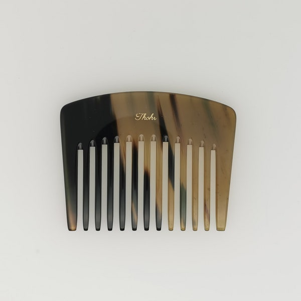 Horn comb Afro comb with genuine Thohr leather case Single piece / unique, natural product, handmade, Made in Germany