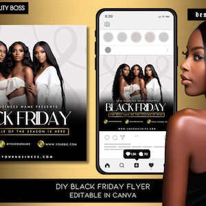 Black Friday Flyer | Hair Flyer | Beauty Flyer | Hairstylist Flyer | Boutique Flyer | Makeup Flyer | White and black | Sale Flyer