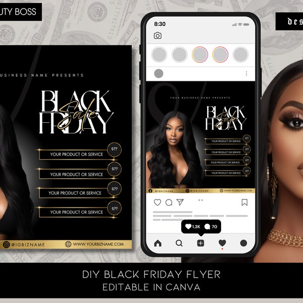 Black Friday Flyer | Hair Flyer | Beauty Flyer | Hairstylist Flyer | Boutique Flyer | Makeup Flyer | White and black | Sale Flyer