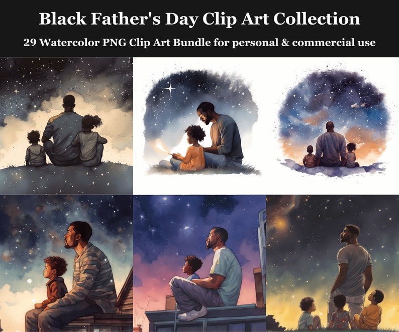 Black Father's Day Watercolor Clip Art Bundle 29 Digital - Etsy