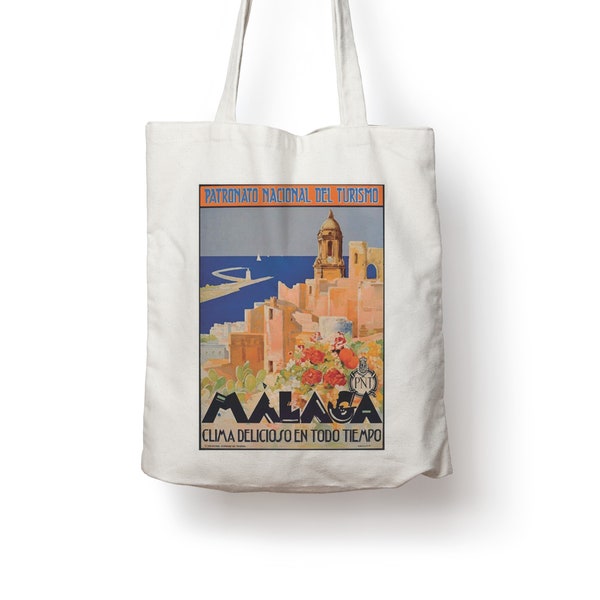 Malaga Spain Retro Vintage Travel Poster Cotton Tote bag