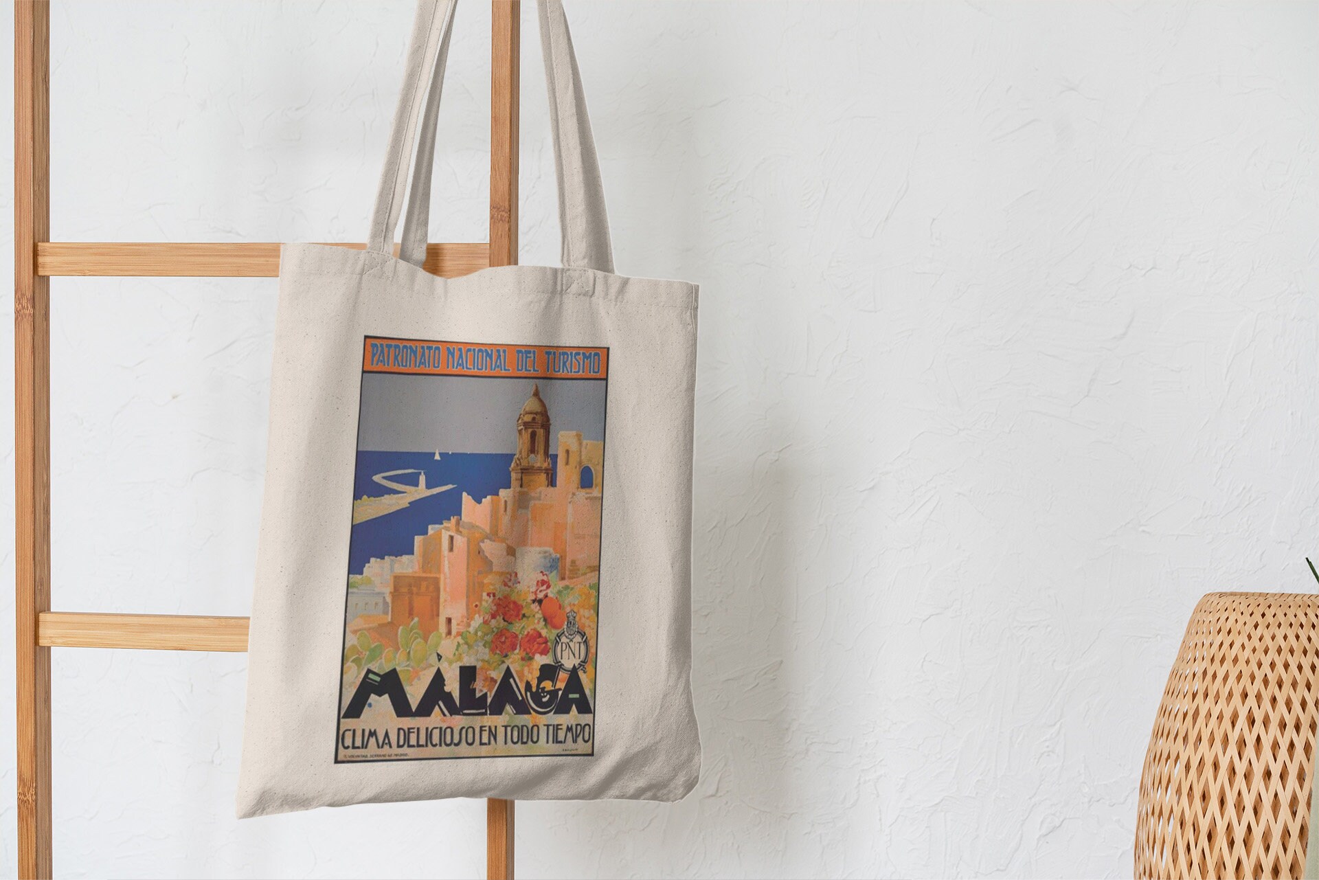 Malaga Spain Retro Vintage Travel Poster Cotton Tote Bag Etsy