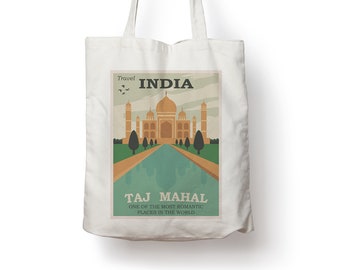 India Taj Mahal Retro Vintage Travel Poster Cotton Tote bag