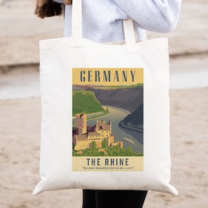 Rhein Deutschland Vintage Reise Poster Baumwolltasche
