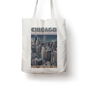 Chicago US Windy City Vintage Travel Poster Cotton Tote bag