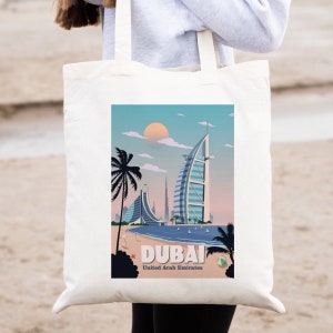Dubai UAE Retro Vintage Travel Poster Cotton Tote bag