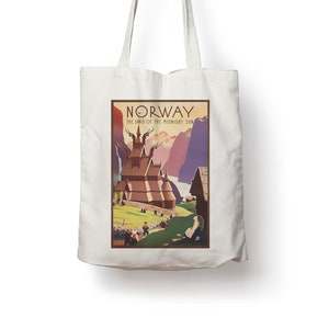 Norway Land of Midnight Sun Retro Vintage Travel Poster Cotton Tote bag