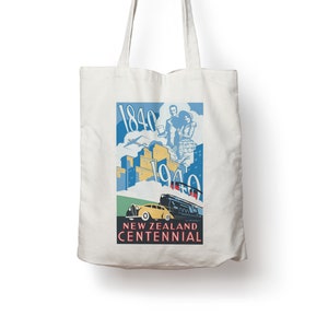Poster de voyage vintage rétro en coton Nouvelle-Zélande Océanie Sac fourre-tout en coton
