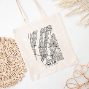 Póster de viaje de Nueva York con mapa de la ciudad de arte lineal de EE. UU., Bolsa de algodón para regalo