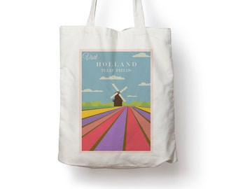 Holland Netherlands Retro Vintage Travel Poster Cotton Tote bag