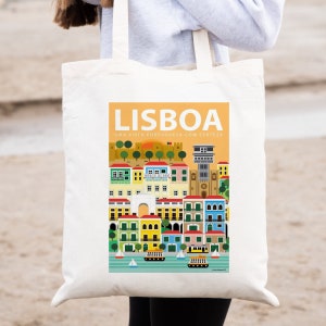 Lissabon Portugal Retro Vintage Reise Poster Baumwolltasche