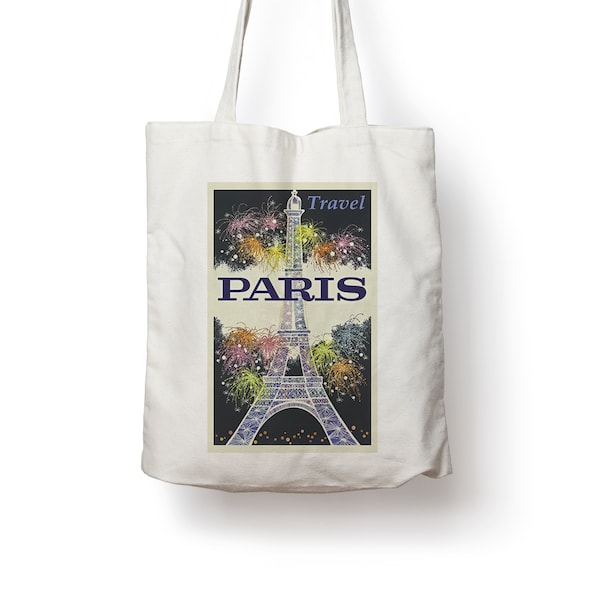 Paris Tour Eiffel France Poster de voyage vintage rétro en coton Tote bag