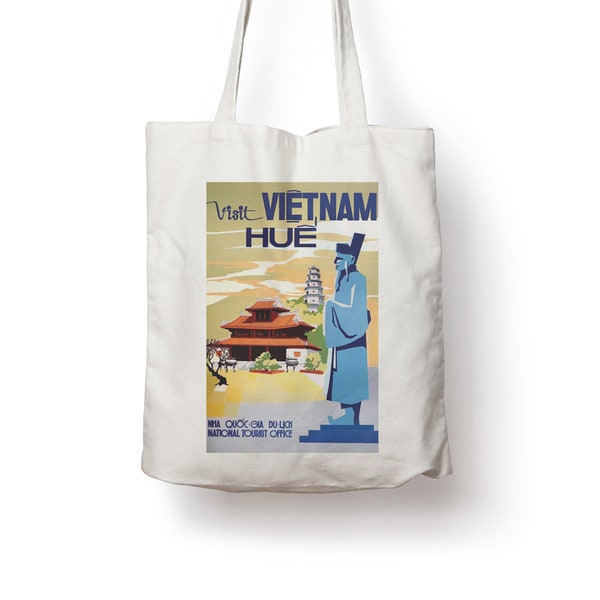 Sac cabas en coton avec affiche de voyage rétro vintage Visit Vietnam