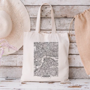 Bolsa de algodón para regalo con diseño de mapa de arte lineal de Londres
