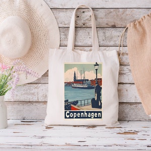 Kopenhagen Dänemark Retro Vintage Reiseposter Baumwolle Tragetasche Geschenk